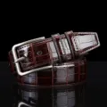 Mens vintage crocodile pattern leather belt with alloy pin buckle for jeans styling detail - L-001 / 125cm / Coffee