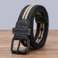 Men casual canvas belt with pin buckle and woven stripe design for daily wear and tactical use. - 120cm / Black Stripe