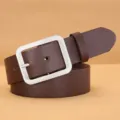 Men's PU leather belt detail, casual pin buckle brown belt for jeans daily wear. - Coffee
