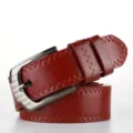 Men casual PU leather belt wine red stylish metal pin buckle accessory for pants - 115cm / Red Brown
