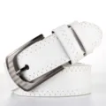 White PU leather men belt detail close-up casual stylish pin buckle fashion waist accessory - 115cm / White
