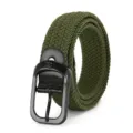 Army green woven elastic belt with black metal buckle, casual stretch design for daily wear. - Green with Black Clasp / 115cm