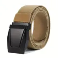 Men's tactical nylon belt with durable metal buckle, khaki canvas outdoor waist strap - Khaki / 125cm