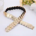 Metal coin elastic belt for women retro gold waist chain dress suit coat accessory - Gold / 60-80cm