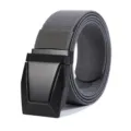 Detailed view of the tactical nylon belt showing sturdy metal buckle and grey canvas weave. - Gray / 125cm