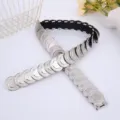 Silver coin metal stretch waist belt detail showing interlocking fishscale disc links. - Silver / 60-80cm
