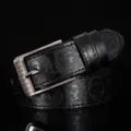 Men casual faux leather belt with alloy pin buckle and embossed portrait design for jeans. - Black / 115cm
