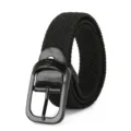 Black woven elastic belt detail showing the stylish metal buckle and textured strap. - Black Buckle Black / 115cm