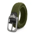 Army green woven elastic belt detail featuring a stylish metal buckle and durable leather tab. - Green with Silver Clasp / 115cm