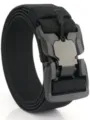Detail view of black tactical stretch nylon belt featuring durable quick-release buckle and loop. - 125cm / Black
