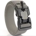 Grey nylon tactical belt detail showing the durable quick-release buckle and elastic strap. - 125cm / Gray