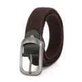 Brown braided elastic belt detail, woven canvas strap with durable metal buckle and leather. - Silver Buckle Brown / 115cm