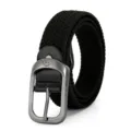 Black woven elastic canvas belt with stylish gunmetal buckle for casual daily wear and pants. - Black (Silver Buckle) / 115cm