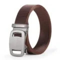 Men's tactical nylon belt with automatic metal buckle casual webbing belt for daily wear. - Coffee / 120cm