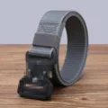 Close-up detail of the durable grey tactical nylon belt with quick-release buckle. - 125cm / Gray