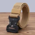 Men tactical belt with durable nylon webbing and quick release black buckle for outdoor use. - 125cm / Khaki