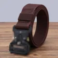 Men tactical nylon belt with quick release metal buckle outdoor military workwear style - 125cm / Coffee