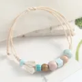 Fresh ceramic beaded bracelet for women, literary forest style handmade cord jewelry piece. - Butterfly Square Ceramic Beads - Light Blue