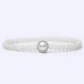 Elegant women's pearl waist belt with rhinestone buckle, perfect for dresses and sweaters. - 21