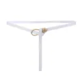 Women white PU leather thin belt with gold ring buckle for jeans daily wear fashion accessory - White