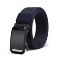 Mens casual nylon tactical belt featuring a durable black alloy automatic buckle, dark blue variant. - 125cm / Dark Blue