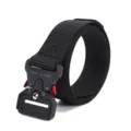Tactical belt detail view showcasing the metal quick-release cobra buckle and nylon strap. - 125cm / Black