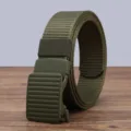 Men's tactical nylon canvas belt with alloy automatic buckle, casual outdoor military style. - 125cm / Army Green