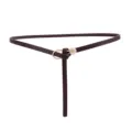 Minimalist women thin dark brown pu leather belt with gold metal buckle for jeans dress - Coffee