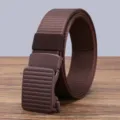 Men brown nylon tactical canvas belt detailed view, durable outdoor casual trouser belt. - 125cm / Coffee