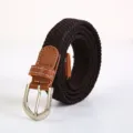 Elastic braided belt for men and women, dark brown stretch canvas waist belt with metal buckle. - Coffee