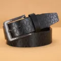 Men's black synthetic leather belt with geometric embossed pattern and casual pin buckle. - Mixed Buckles, Black, Style 3 / 115cm