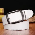 Men casual white leather belt with dark metal pin buckle simple retro stylish waistband - 115cm / White