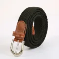 Elastic braided belt for men and women, stretch canvas jeans belt with metal buckle. - Army Green
