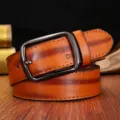 Men's Vintage Brown Leather Belt with Pin Buckle Casual Retro Waistbands Variant - 115cm / Brown
