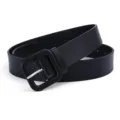 Women's black minimalist leather belt with square buckle, stylish casual waist strap for jeans. - 105cm / Black