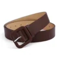 Women's brown leather belt with wrapped square buckle stylish casual trousers waist strap - 105cm / Coffee