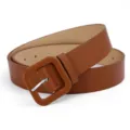 Brown leather belt for women, stylish square buckle waist strap for jeans and dresses - 105cm / Camel