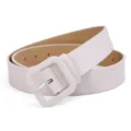Minimalist women's leather belt with square buckle, versatile casual jeans belt for daily wear. - 105cm / Off White
