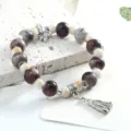 Chinese style Jingdezhen ceramic beaded bracelet with tassel pendant, elegant retro jewelry. - Gradient Grey