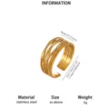 Roestvrijstalen brede geometrische open ring, 8mm breedte, 17mm binnendiameter, minimalistisch goud. - Open Verstelbaar / Opengewerkte Lijnen Stijl (JZ9601)