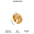 Roestvrij staal verguld hart open ring, 9mm breedte, 17mm binnendiameter, 5g gewicht. - Open Verstelbaar / Hart Opengewerkt Stijl (JZ9656)