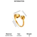 Roestvrij staal vergulde geometrische open ring, minimalistische moderne damesmode sieraden. - Open Verstelbaar / Dubbelzijdige Kralen Decor Stijl (JZ9726)