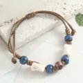 Retro Chinese Style Ceramic Braided Bracelet Adjustable Beaded Hand Jewelry for Women - Blue Peanut Bead with Tiger Pattern