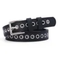 Women black pu leather belt with silver metal eyelets grommets fashion decorative waistband sku - 105cm / Black