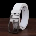 White leather belt detail, casual men pin buckle design, versatile everyday accessory. - 115cm / White