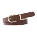 Women brown thin leather belt with gold horseshoe buckle, stylish casual jeans waist belt. - 105cm / Coffee