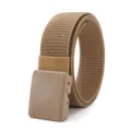 Detailed view of the tactical nylon belt with plastic buckle and khaki color design. - 125cm / Khaki