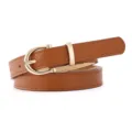 Women's brown thin leather belt with gold U-shaped buckle, elegant casual waist accessory. - 105cm / Camel