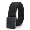 Close-up view of black tactical nylon belt featuring durable plastic buckle for daily wear. - 125cm / Black