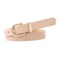 Women skinny leather belt, elegant gold horsebit buckle, chic beige casual jeans belt. - 105cm / Khaki